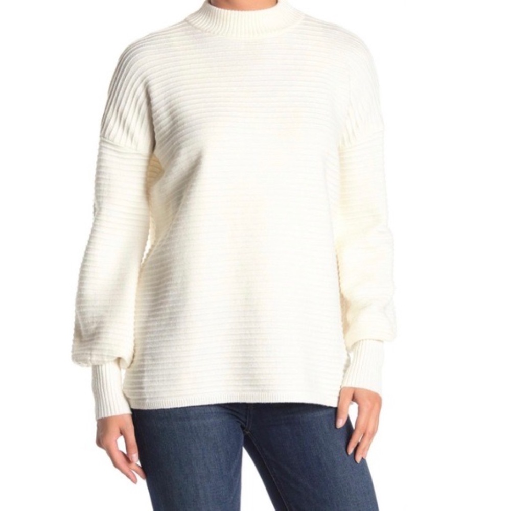 Love Token Mock Neck Ribbed Sweater Ivory Medium